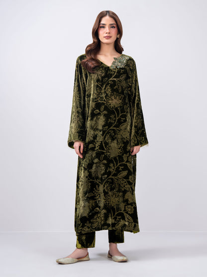 2 Piece Velvet Suit- Embroidered (Pret)