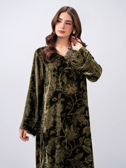 2 Piece Velvet Suit- Embroidered (Pret)