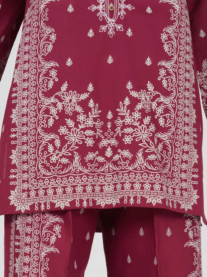 Lawn Slub Co-ord Set- Embroidered