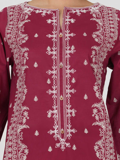 Lawn Slub Co-ord Set- Embroidered