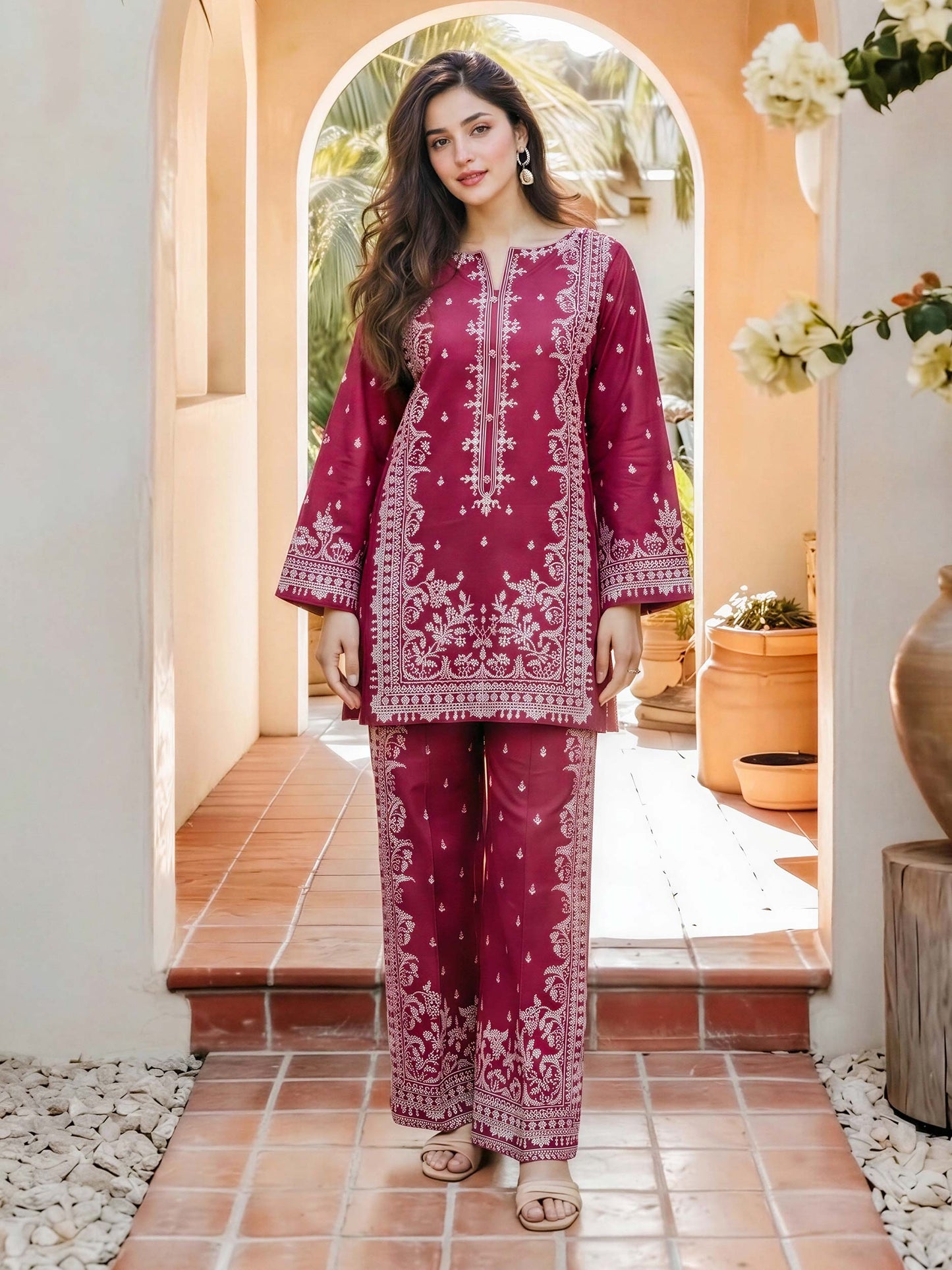 Lawn Slub Co-ord Set- Embroidered