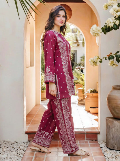 Lawn Slub Co-ord Set- Embroidered