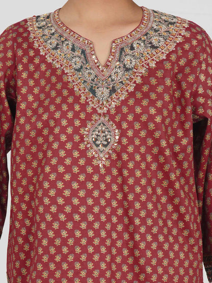 2 Piece Satin Suit- Embroidered (Pret)