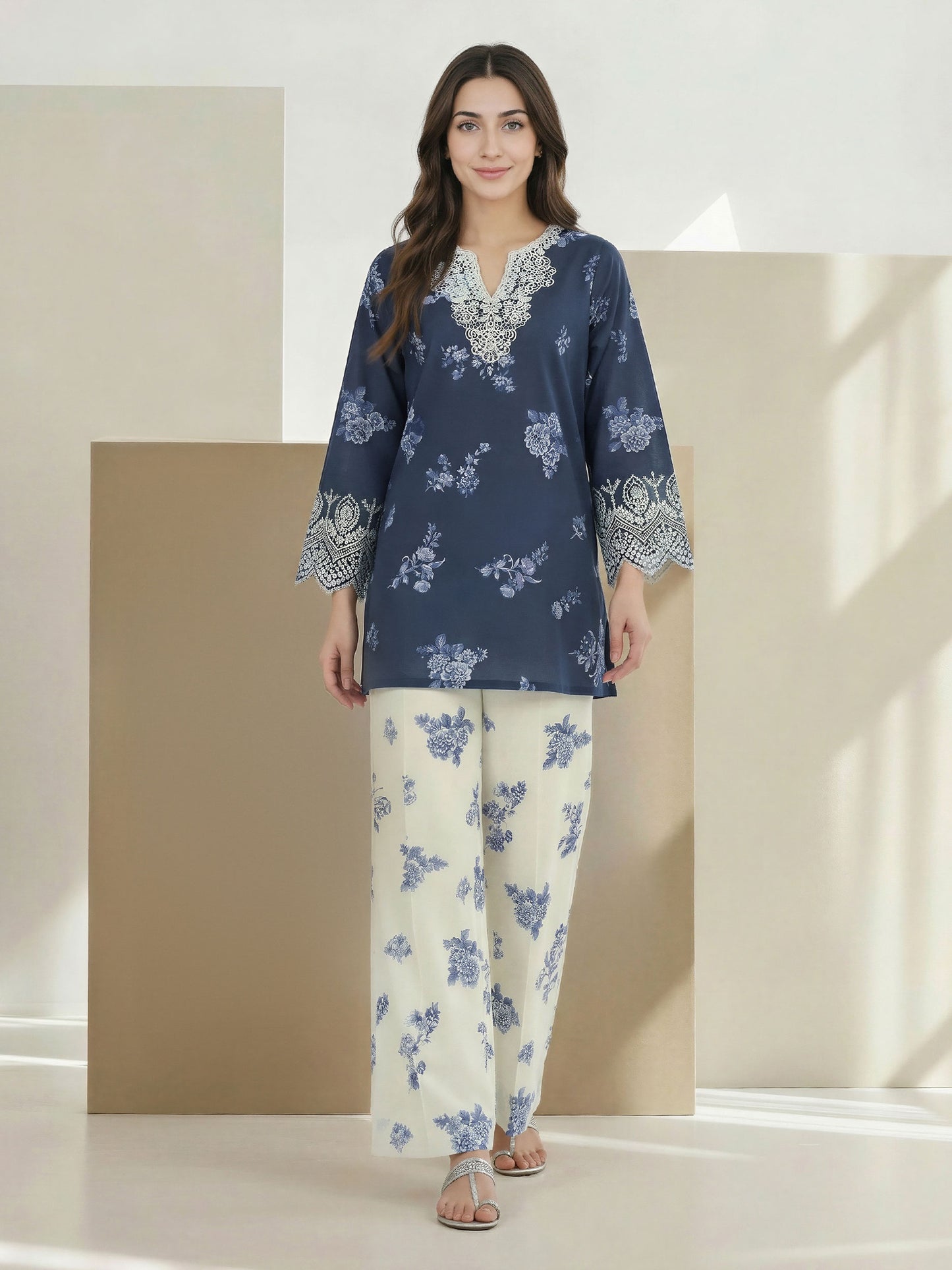 Lawn Co-ord Set- Embroidered