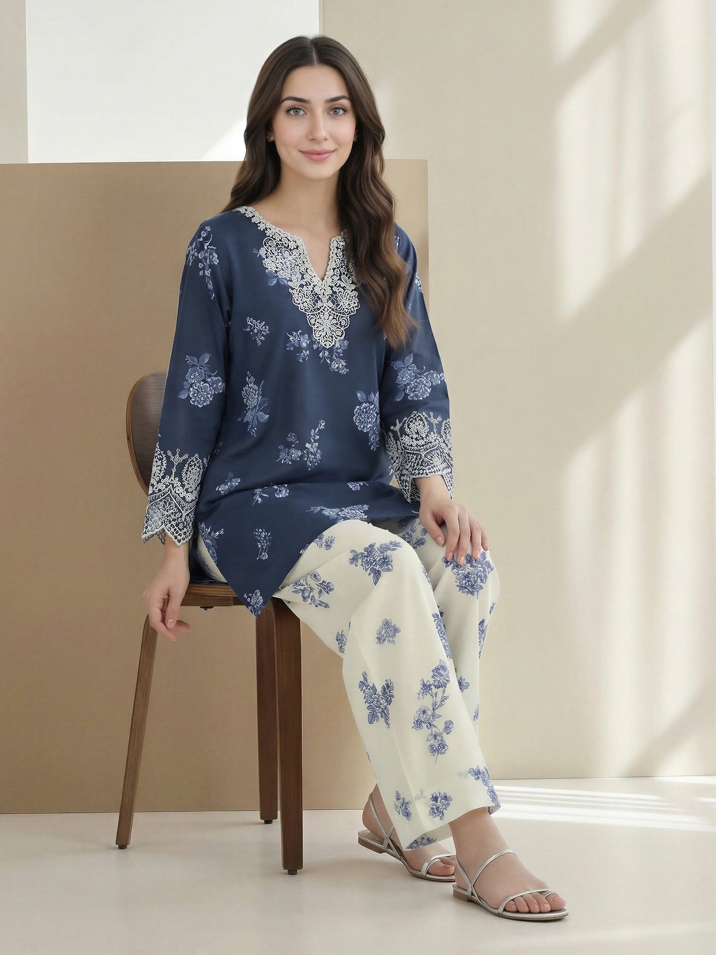 Lawn Co-ord Set- Embroidered