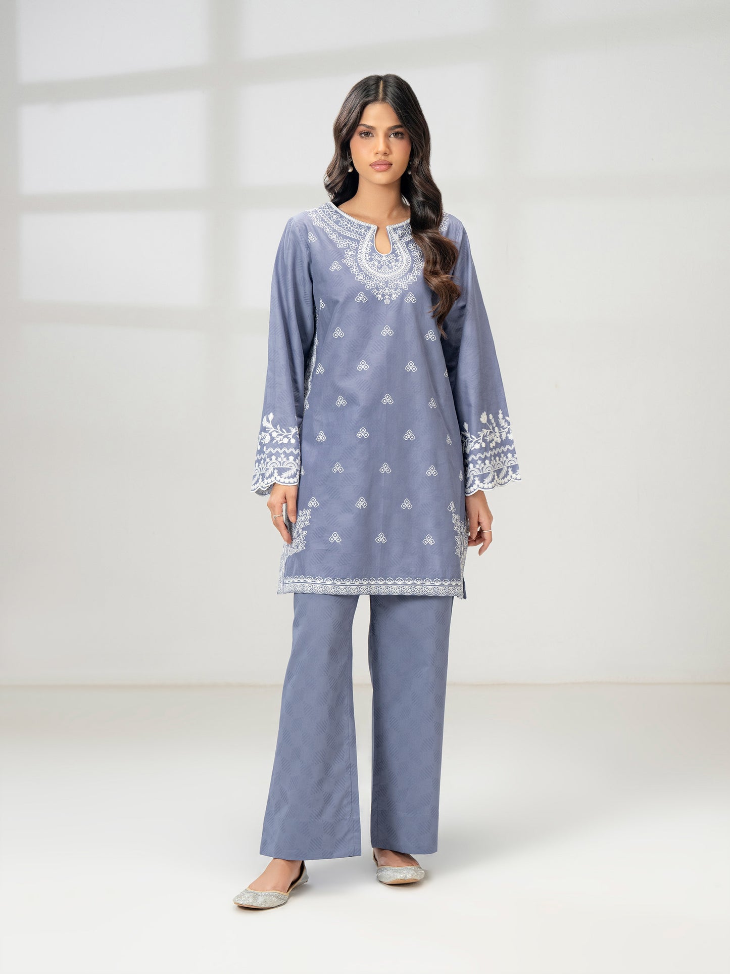 2 Piece Jacquard Suit- Embroidered (Pret)