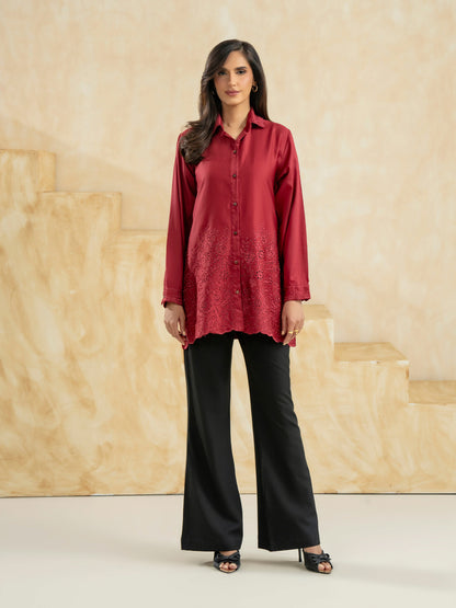 Satin Kurti-Embroidered (Pret)