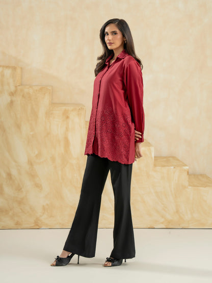 Satin Kurti-Embroidered (Pret)