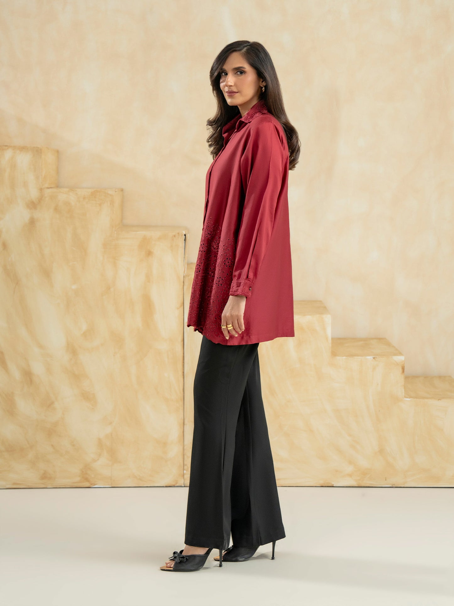 Satin Kurti-Embroidered (Pret)