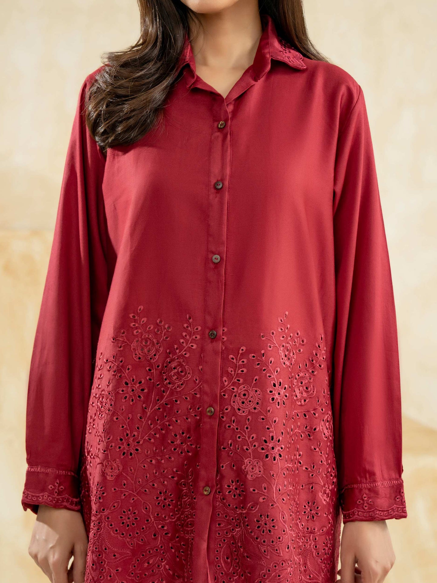 Satin Kurti-Embroidered (Pret)