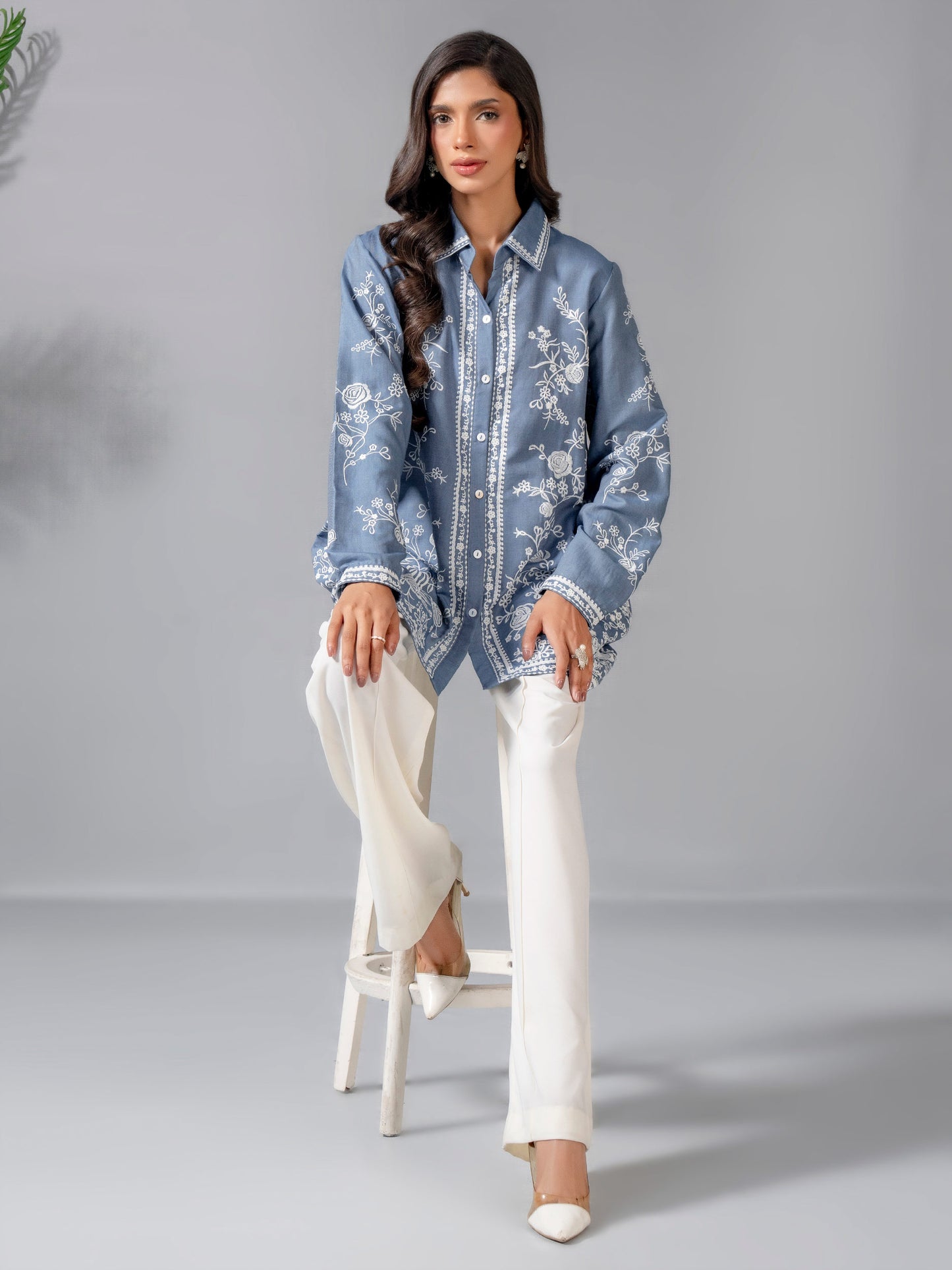 Denim Top-Embroidered (Pret)