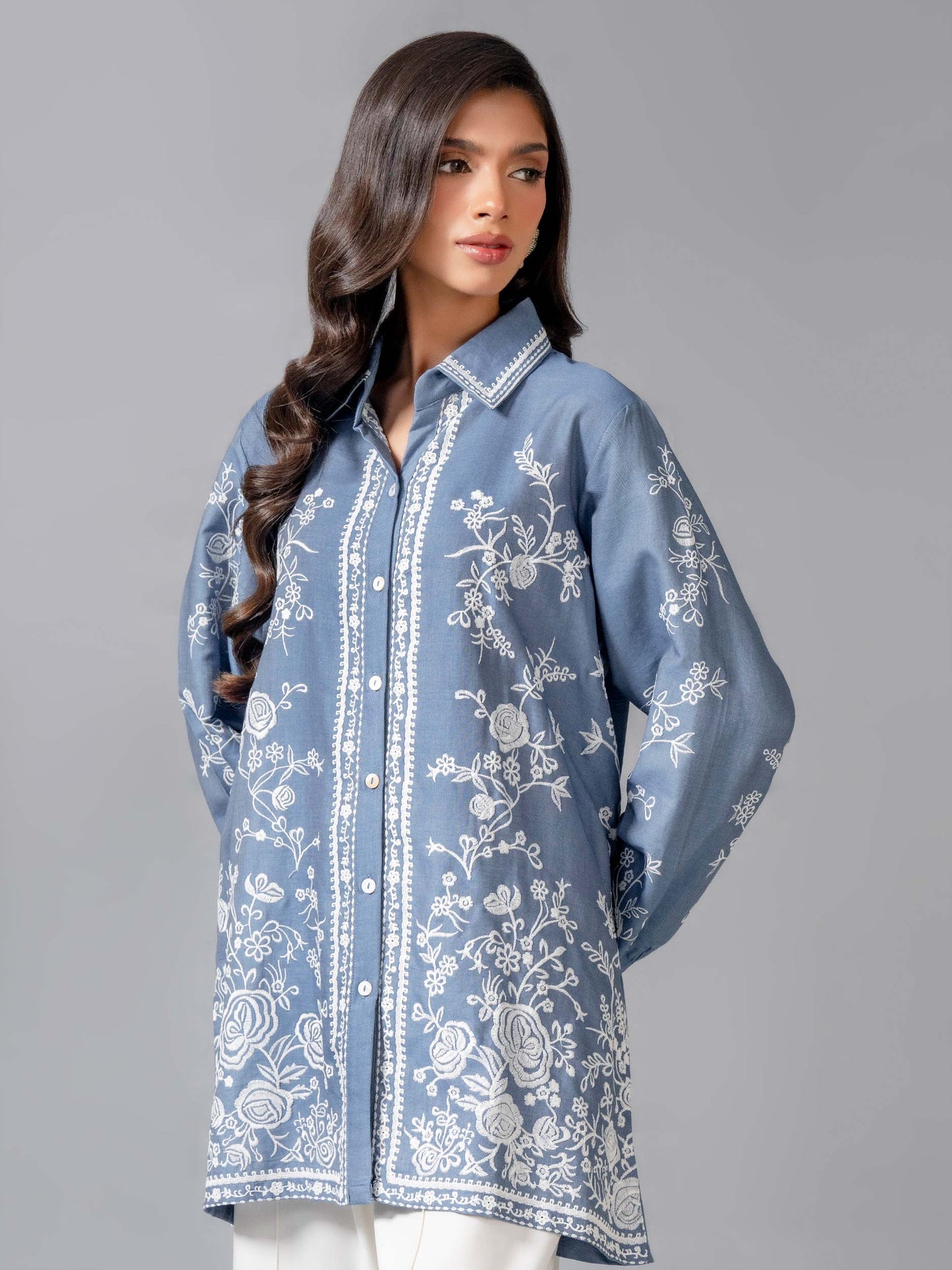 Denim Top-Embroidered (Pret)