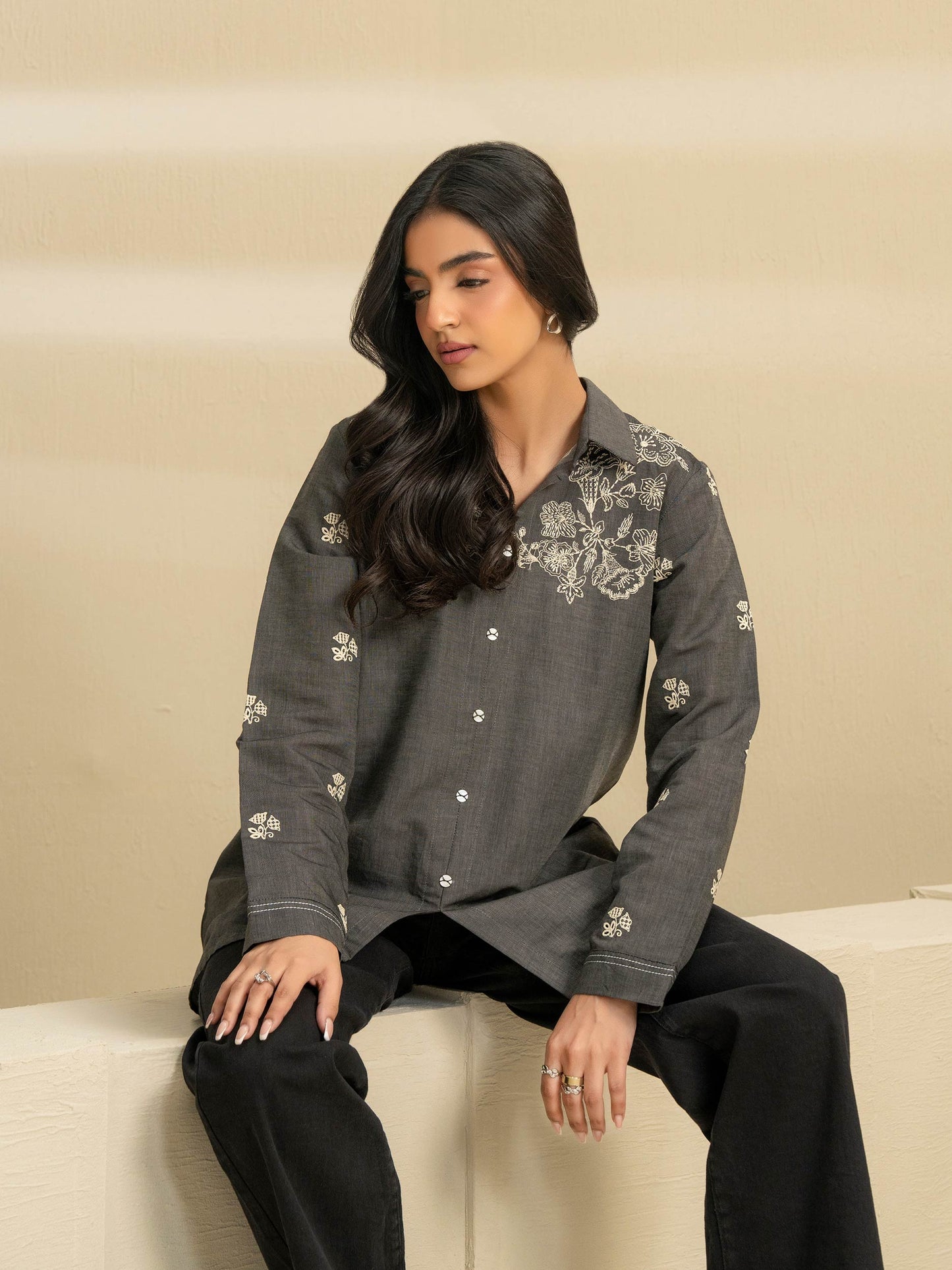 Denim Kurti-Embroidered (Pret)