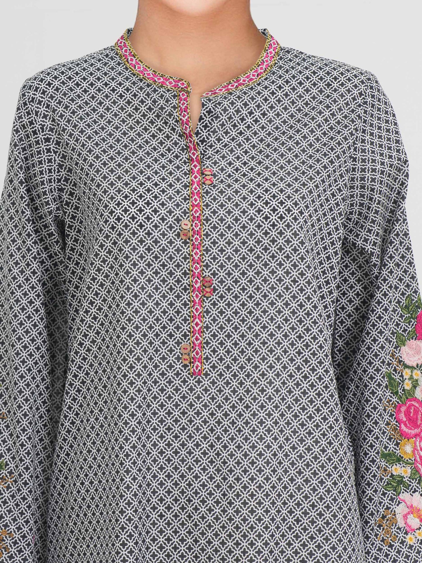 Cambric Kurti- Embroidered (Pret)