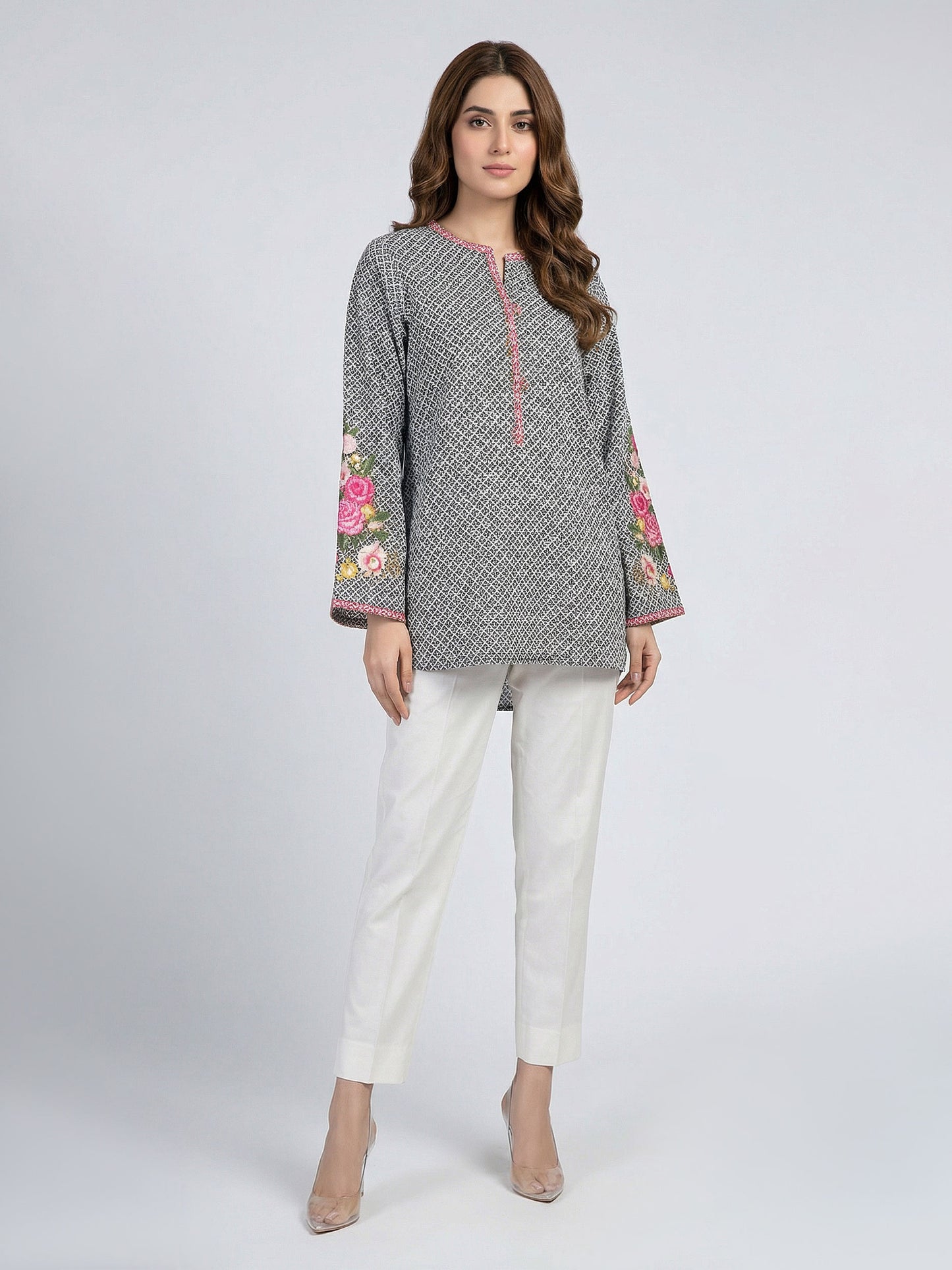 Cambric Kurti- Embroidered (Pret)
