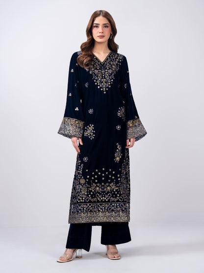 2 Piece Velvet Suit- Embroidered (Pret)