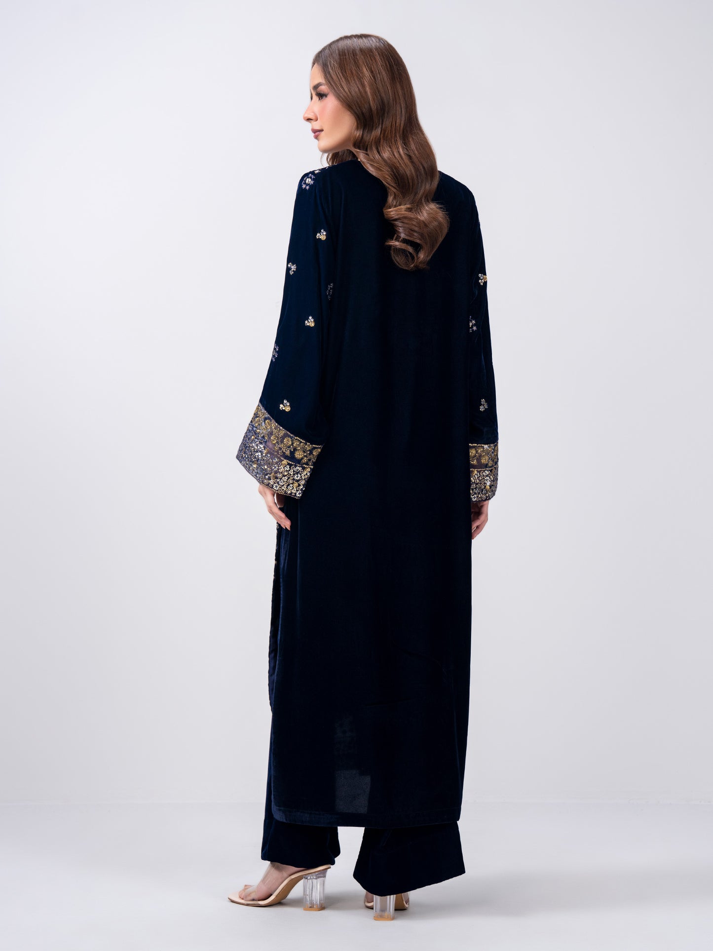 2 Piece Velvet Suit- Embroidered (Pret)