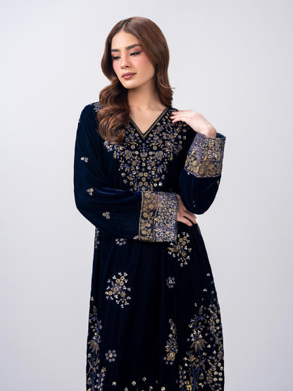 2 Piece Velvet Suit- Embroidered (Pret)