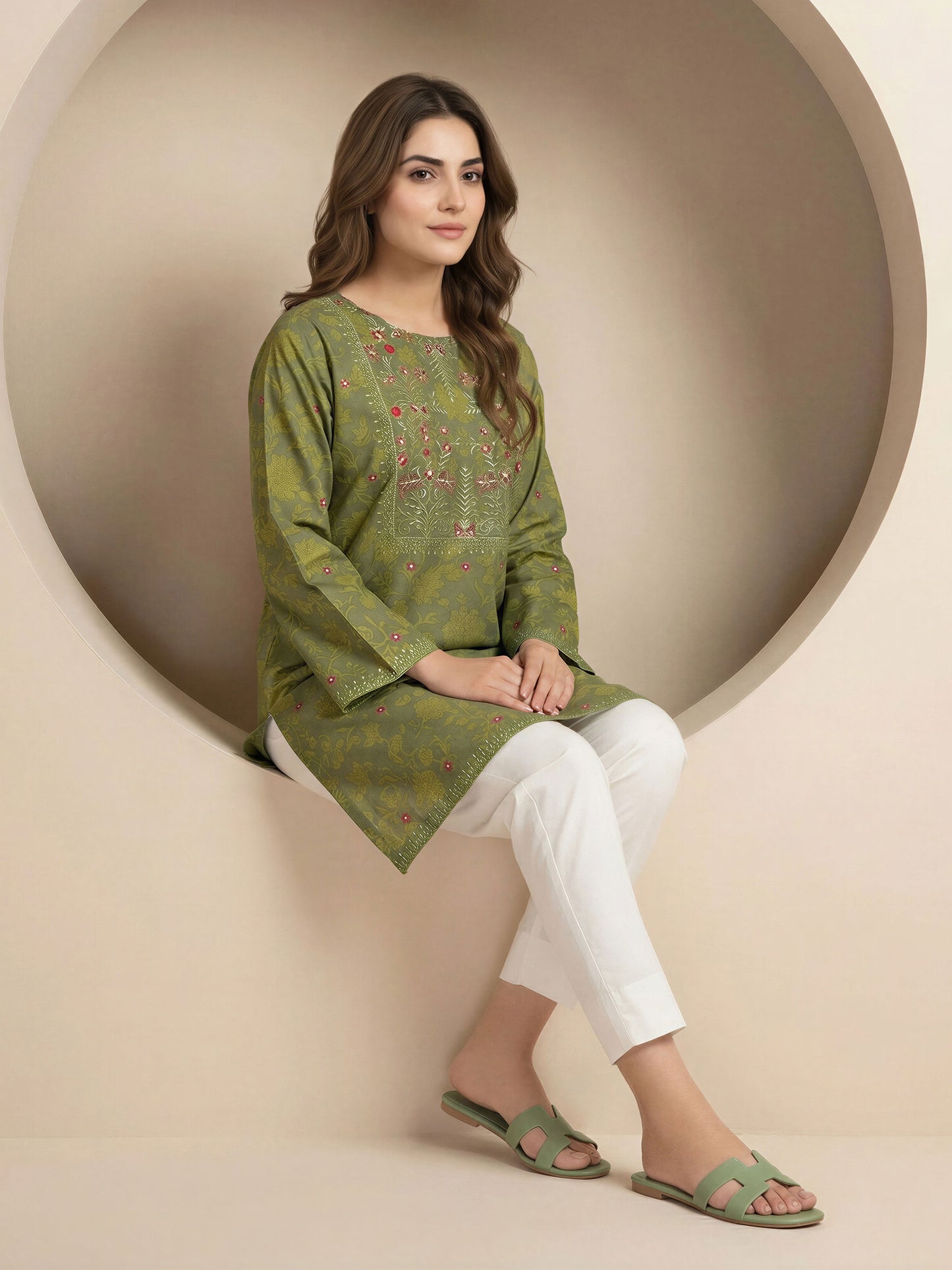 Lawn Slub Kurti- Embroidered (Pret)