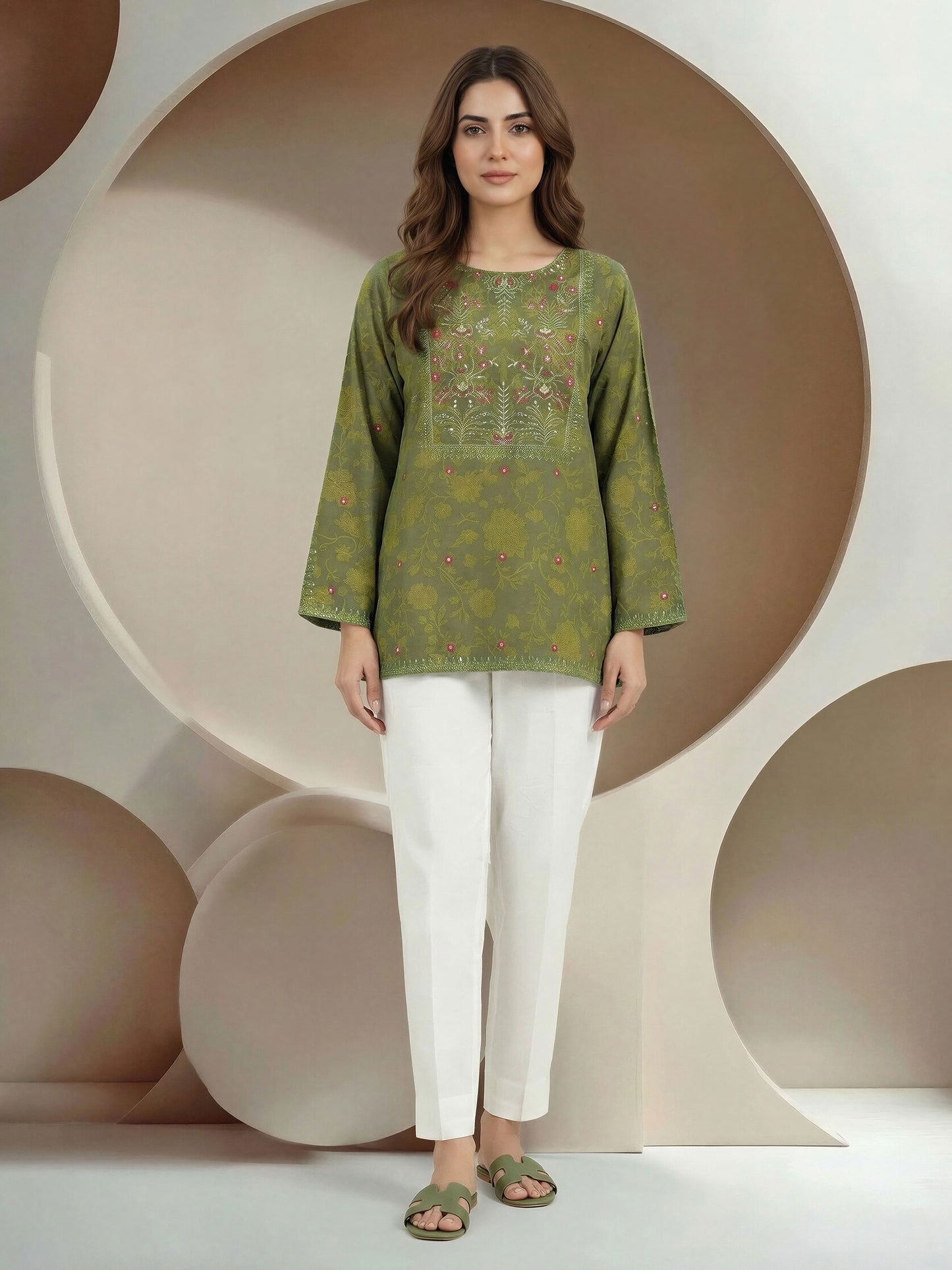 Lawn Slub Kurti- Embroidered (Pret)
