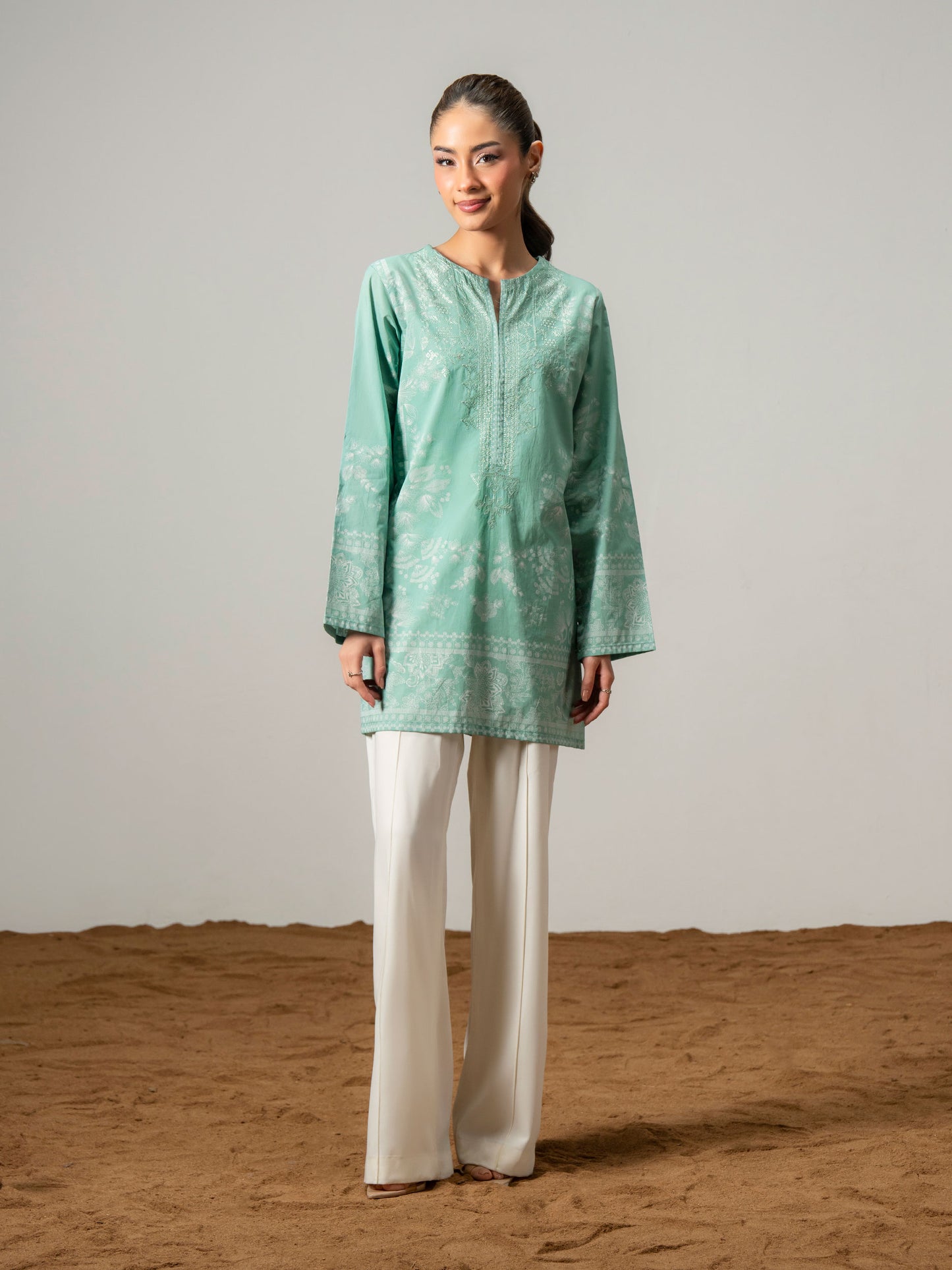 Cambric Kurti-Embroidered (Pret)