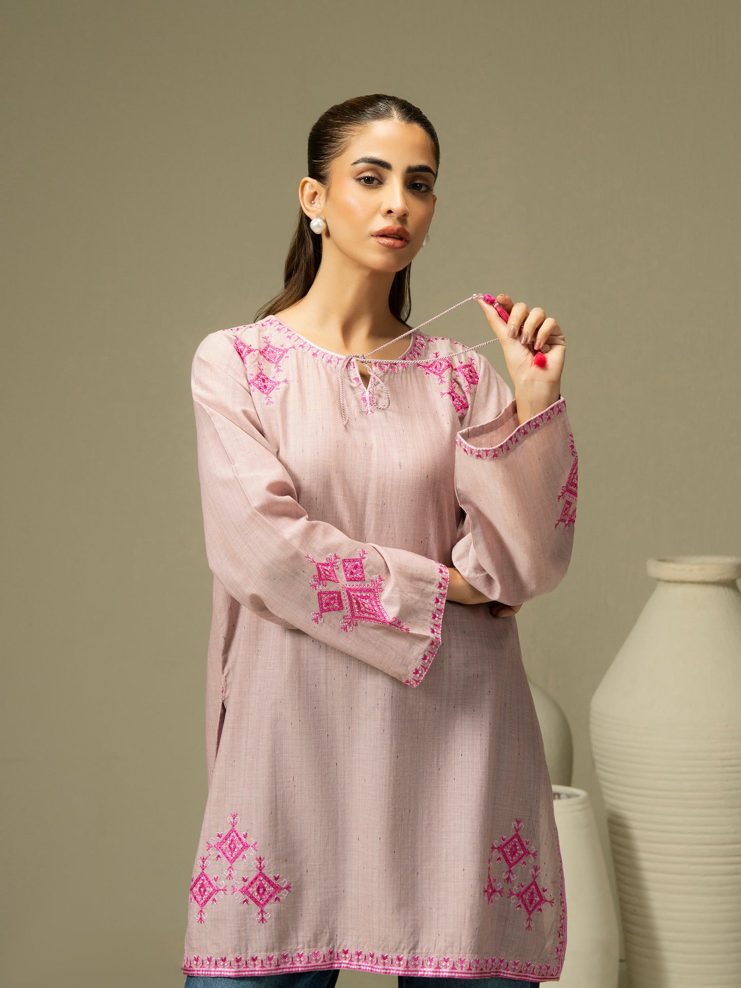 Yarn Dyed Kurti-Embroidered (Pret)