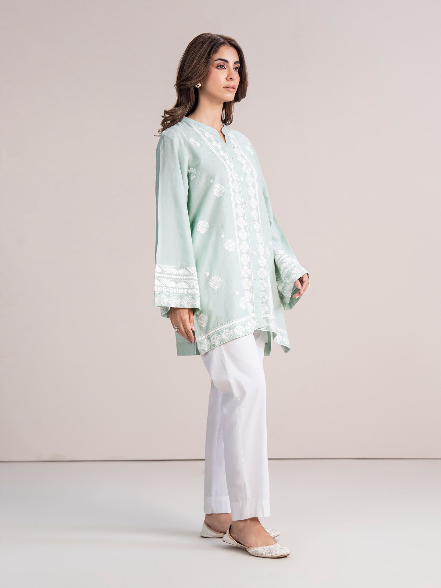 Self Jacquard Kurti- Embroidered (Pret)