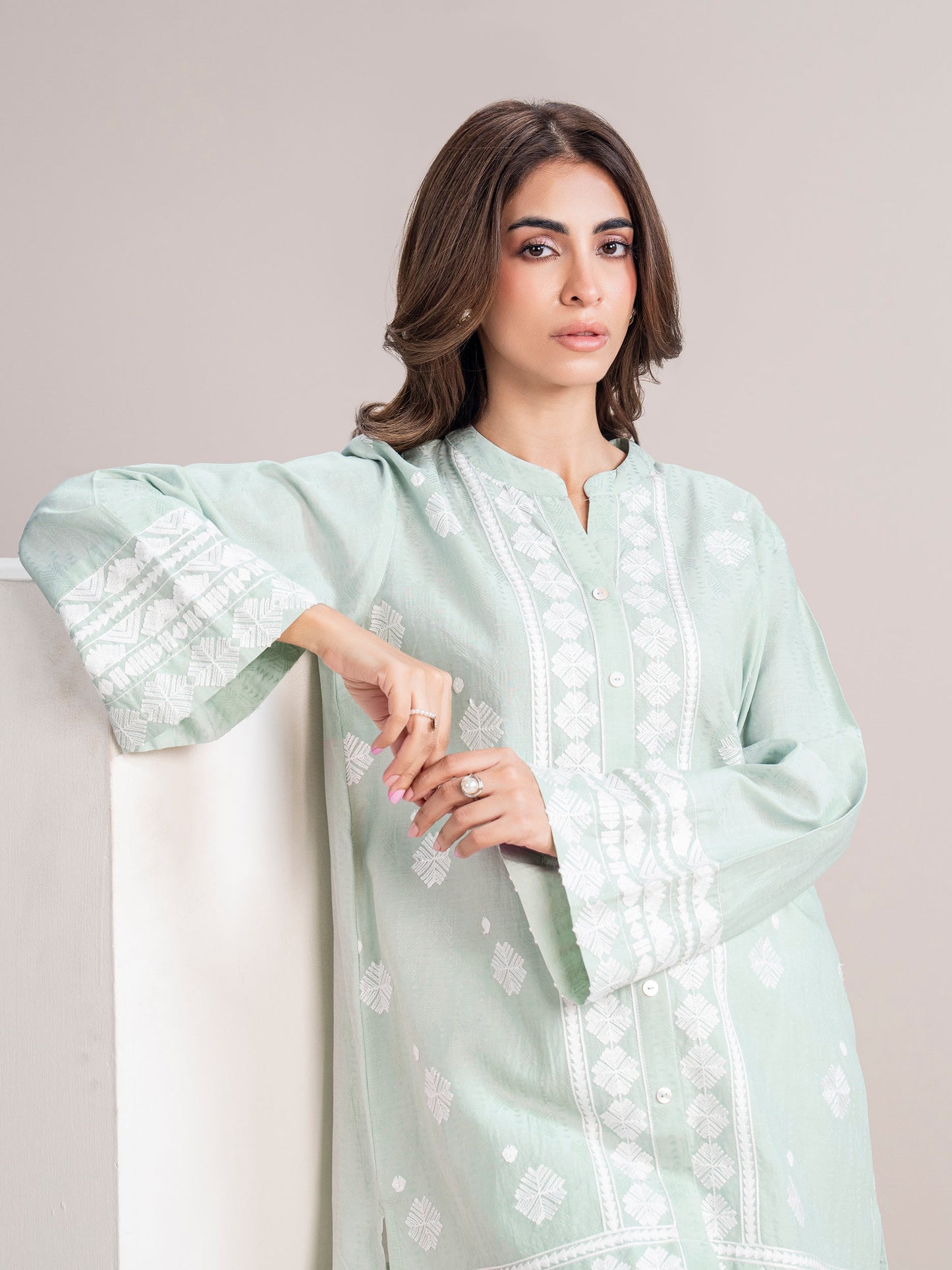 Self Jacquard Kurti- Embroidered (Pret)
