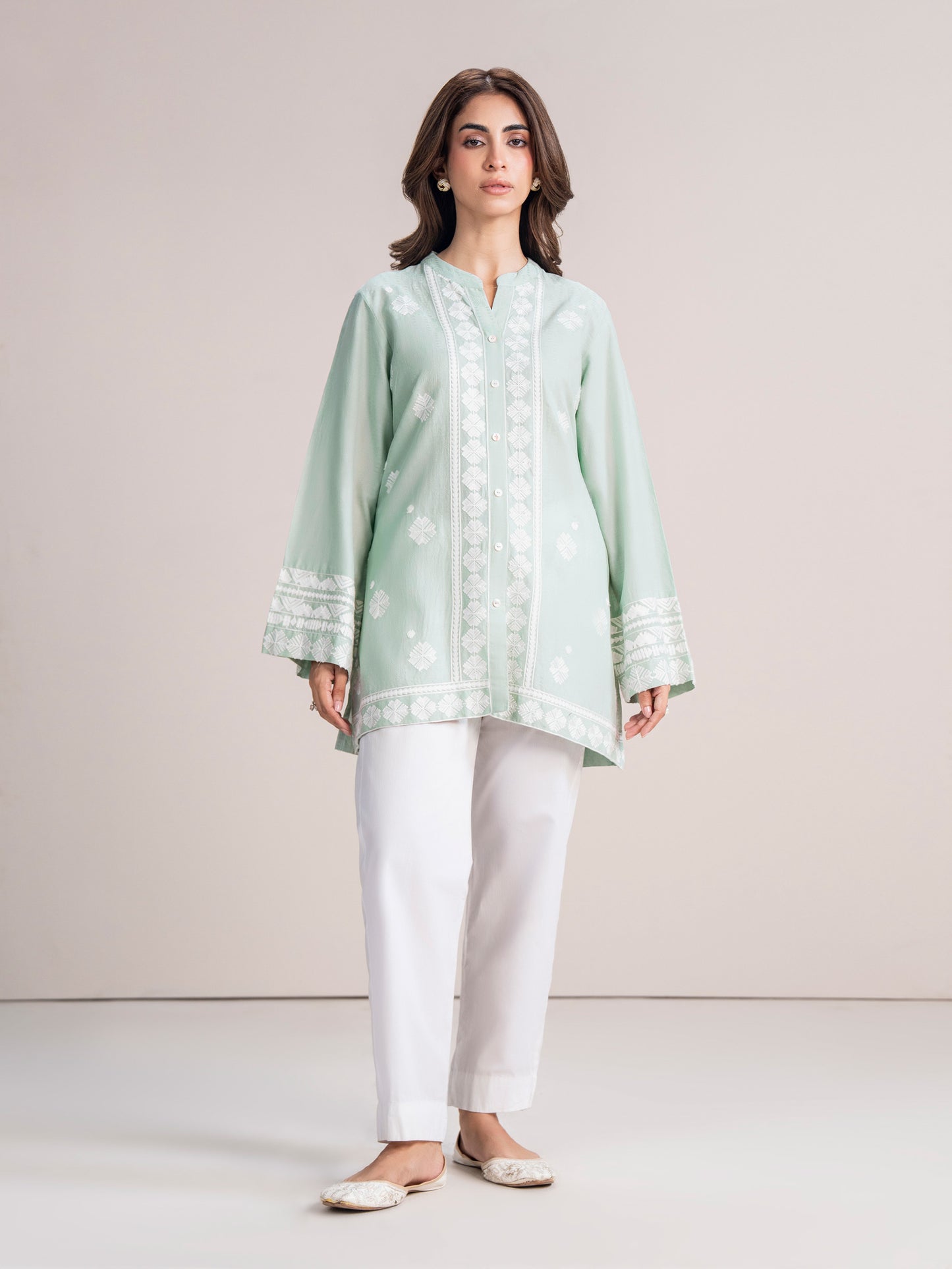 Self Jacquard Kurti- Embroidered (Pret)