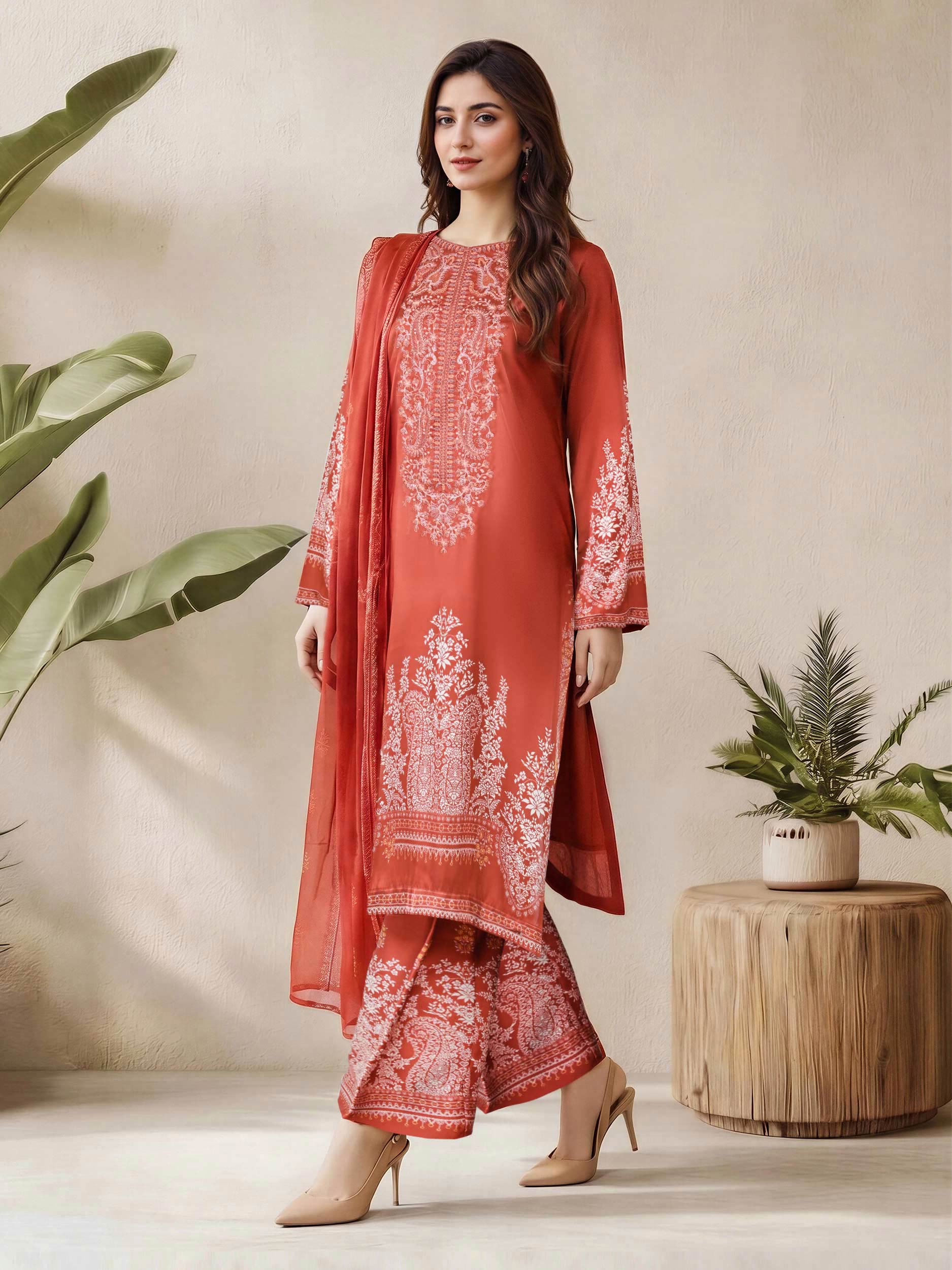 3 Piece Silk Suit- Embroidered (Pret)