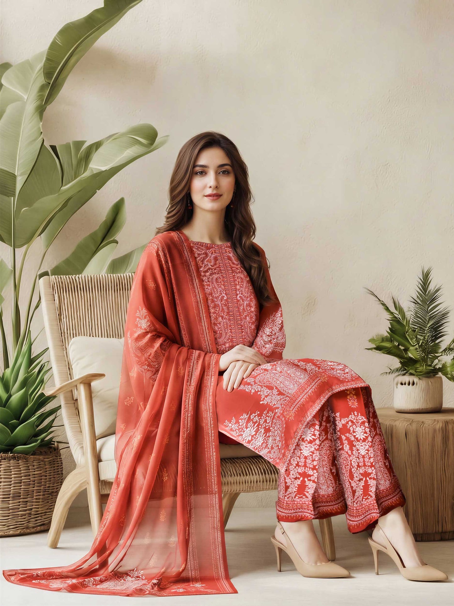3 Piece Silk Suit- Embroidered (Pret)