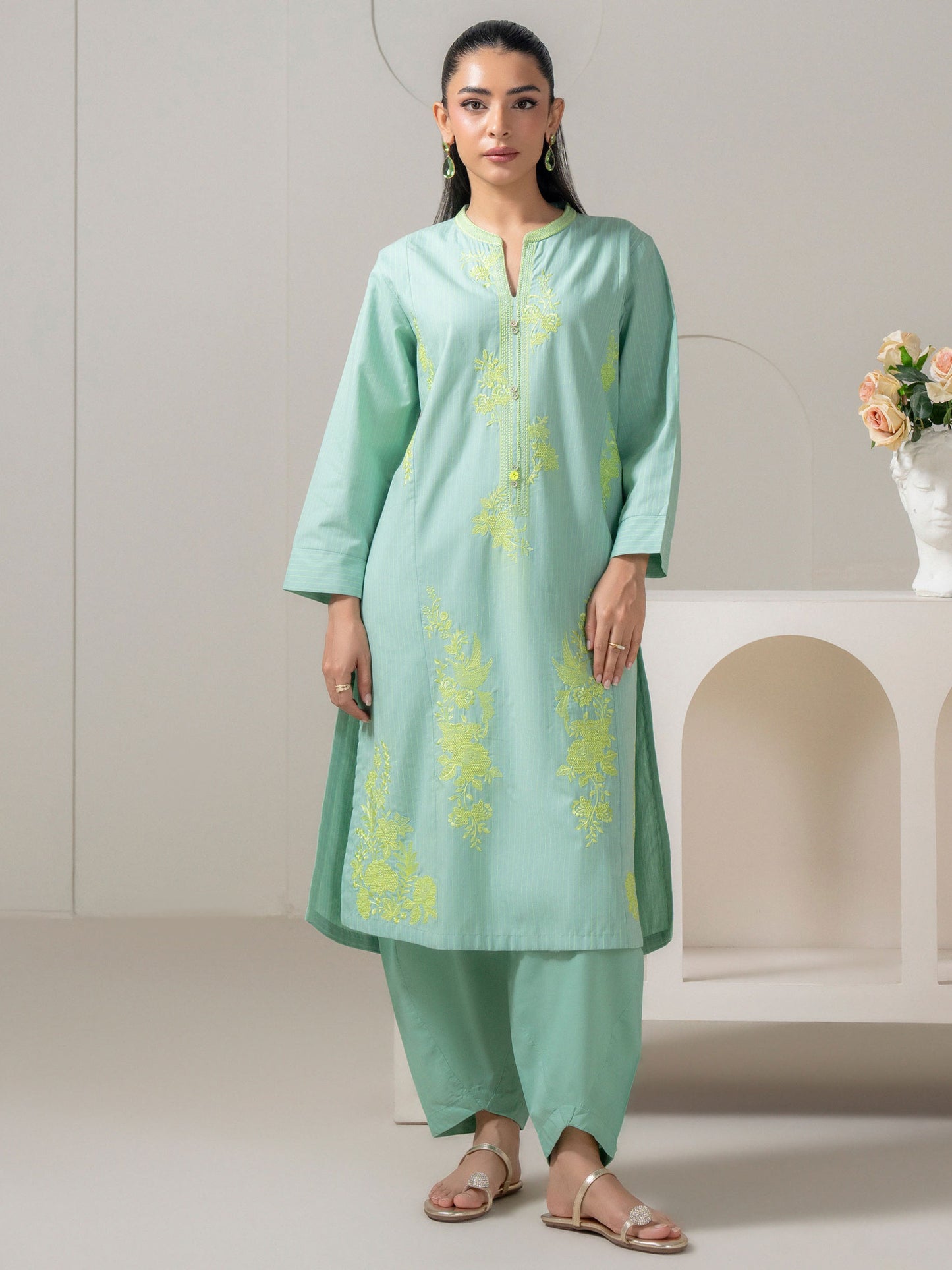 2 Piece Yarn Dyed Suit-Embroidered (Pret)