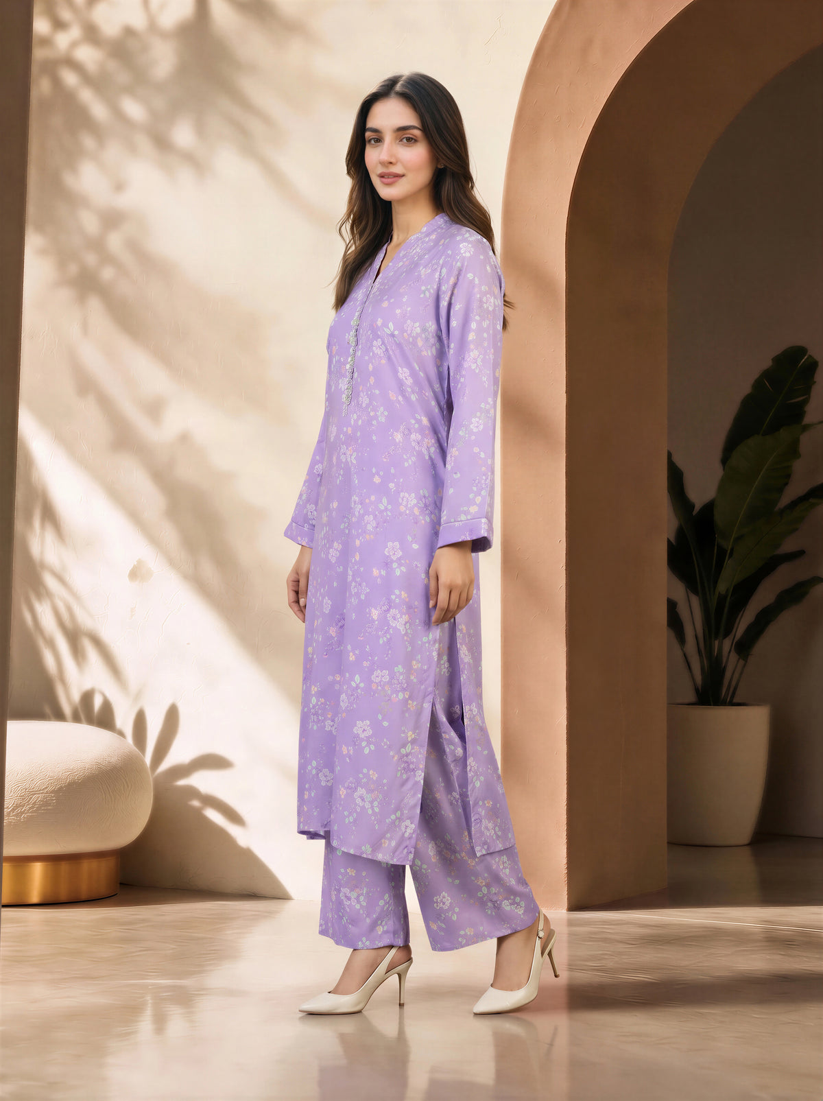 2 Piece Silk Suit- Embellished (Pret)