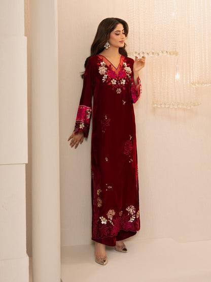 2 Piece Velvet Suit-Embroidered (Pret)