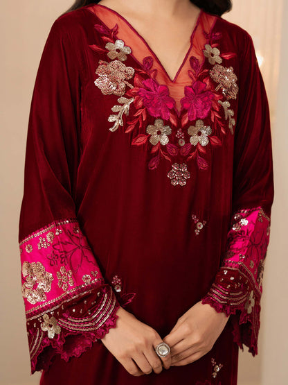 2 Piece Velvet Suit-Embroidered (Pret)