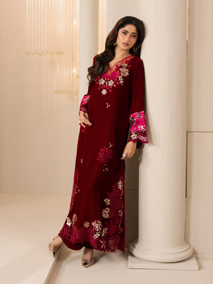 2 Piece Velvet Suit-Embroidered (Pret)