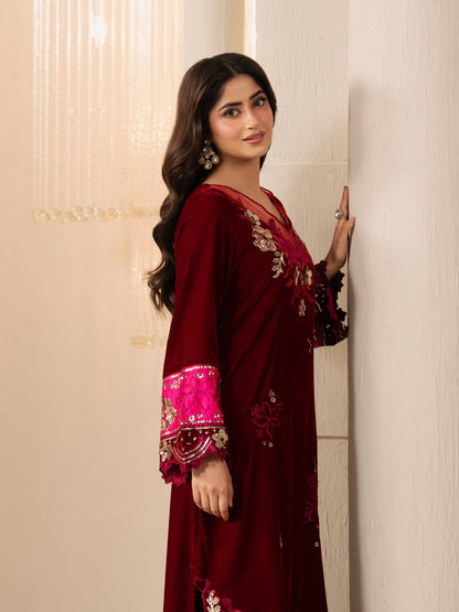 2 Piece Velvet Suit-Embroidered (Pret)