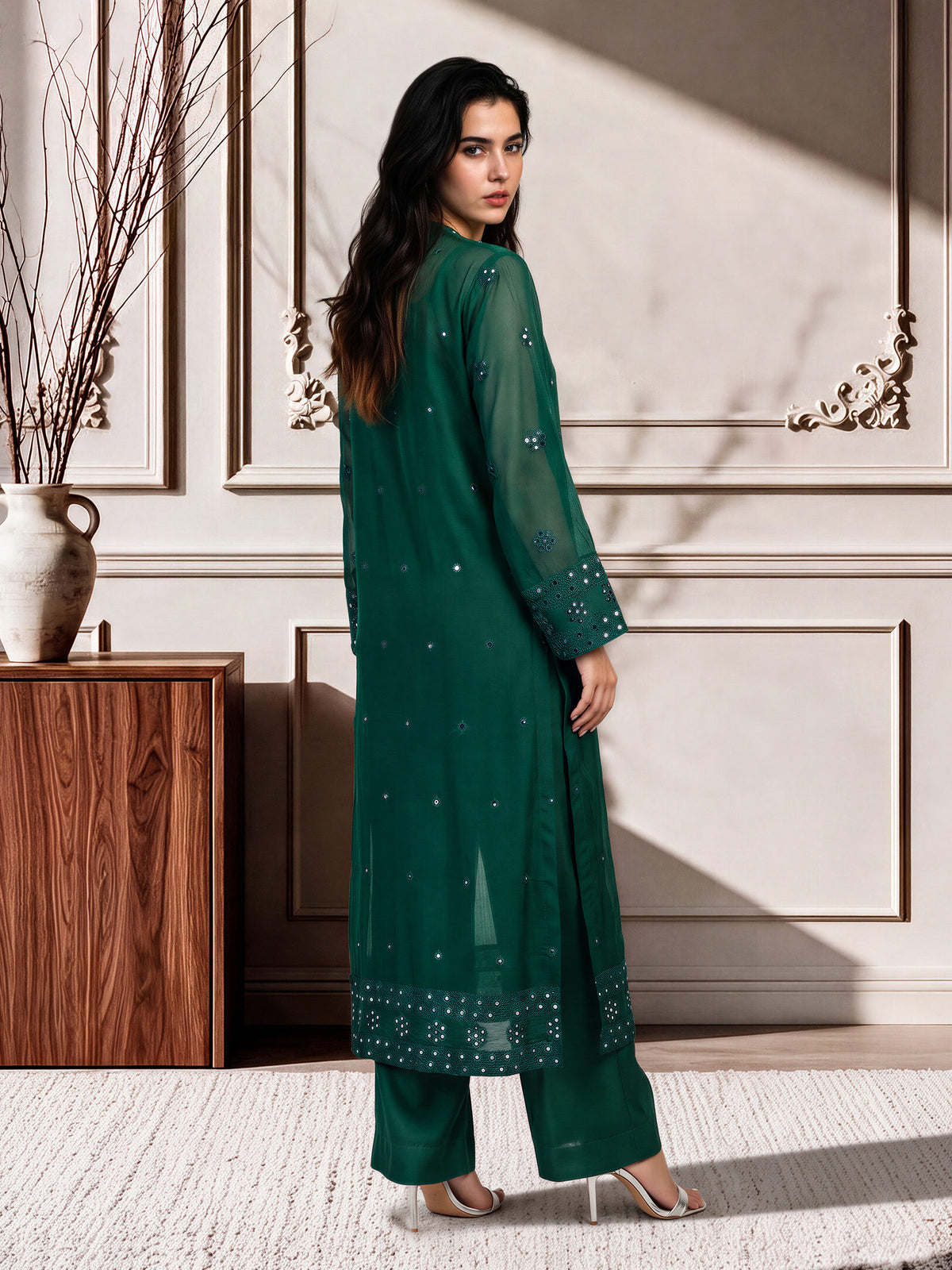 2 Piece Cotton Net Suit- Embroidered (Pret)