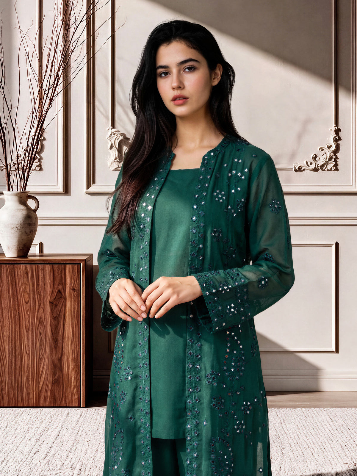 2 Piece Cotton Net Suit- Embroidered (Pret)
