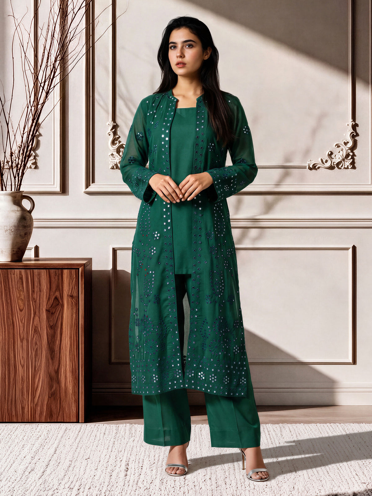 2 Piece Cotton Net Suit- Embroidered (Pret)