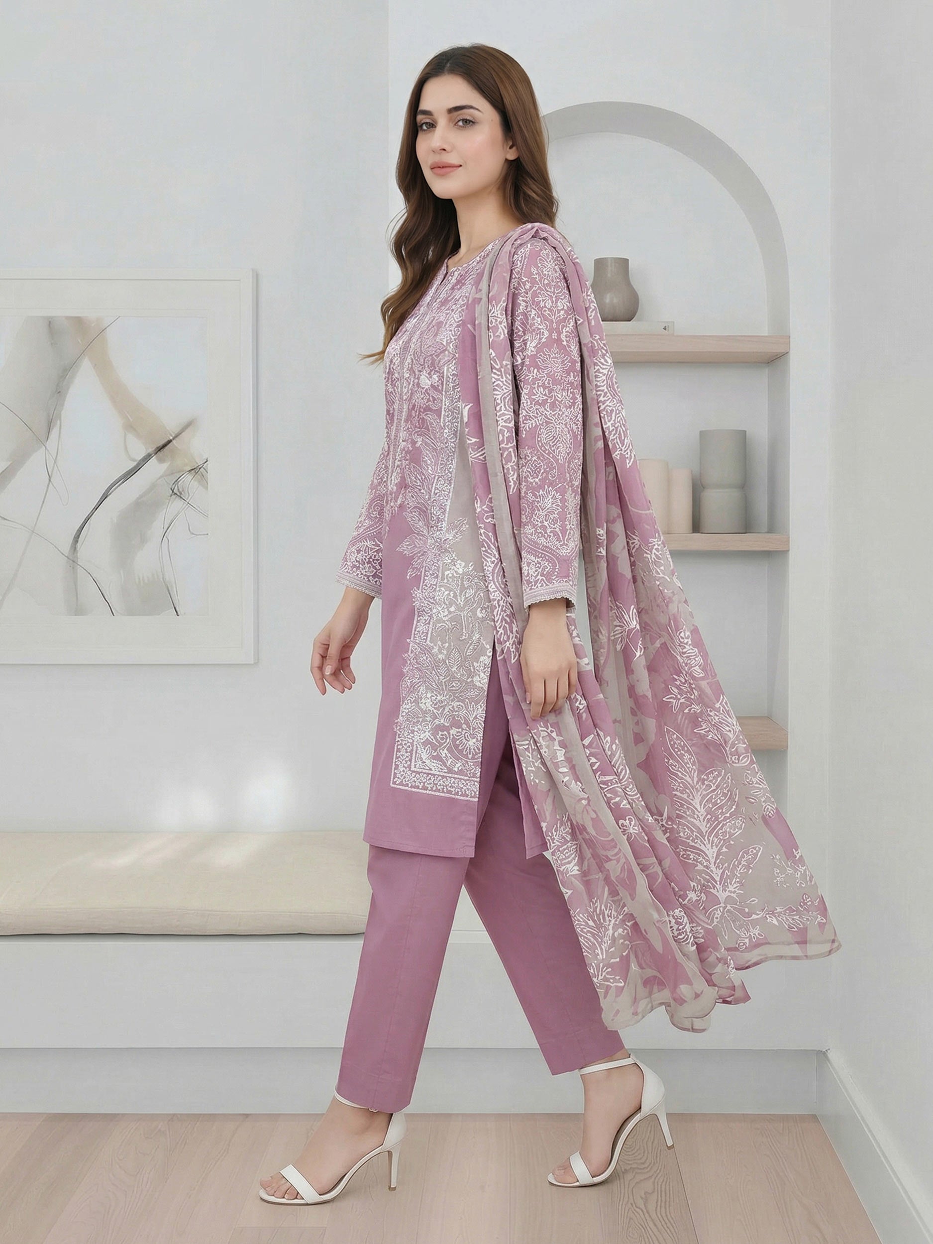 3 Piece Lawn Suit- Embroidered (Pret)