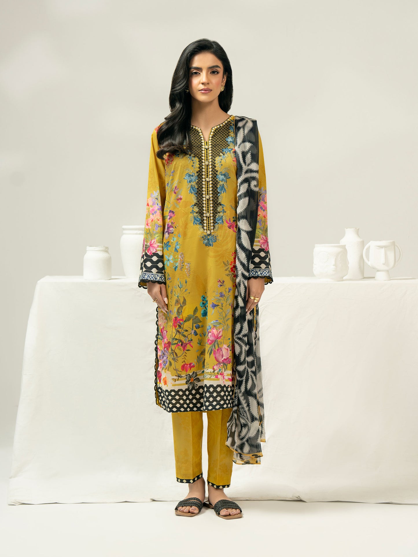 3 Piece Cambric Suit-Embroidered (Pret)