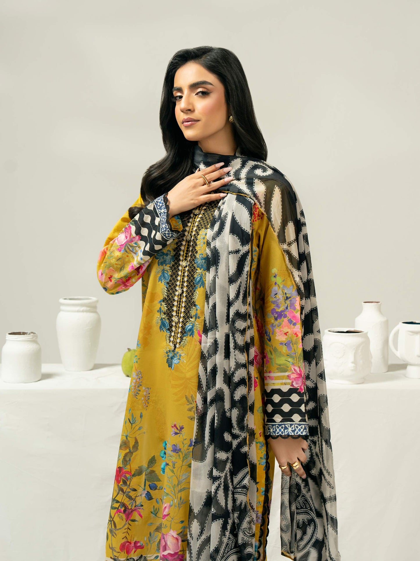 3 Piece Cambric Suit-Embroidered (Pret)