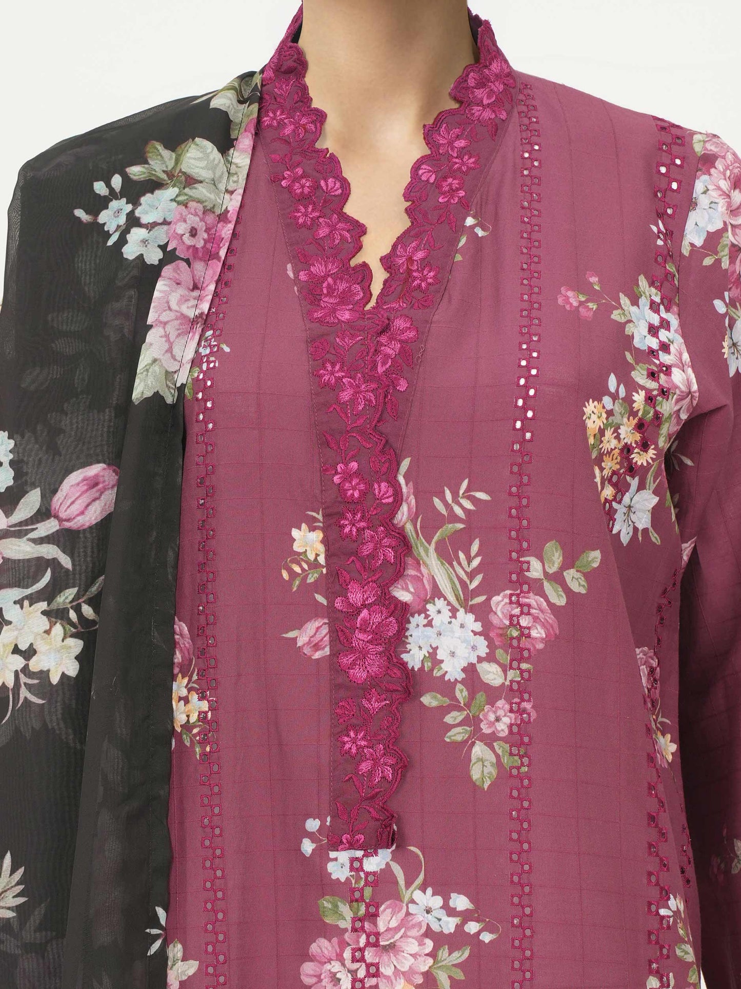 3 Piece Lawn Texture Suit- Embroidered (Pret)