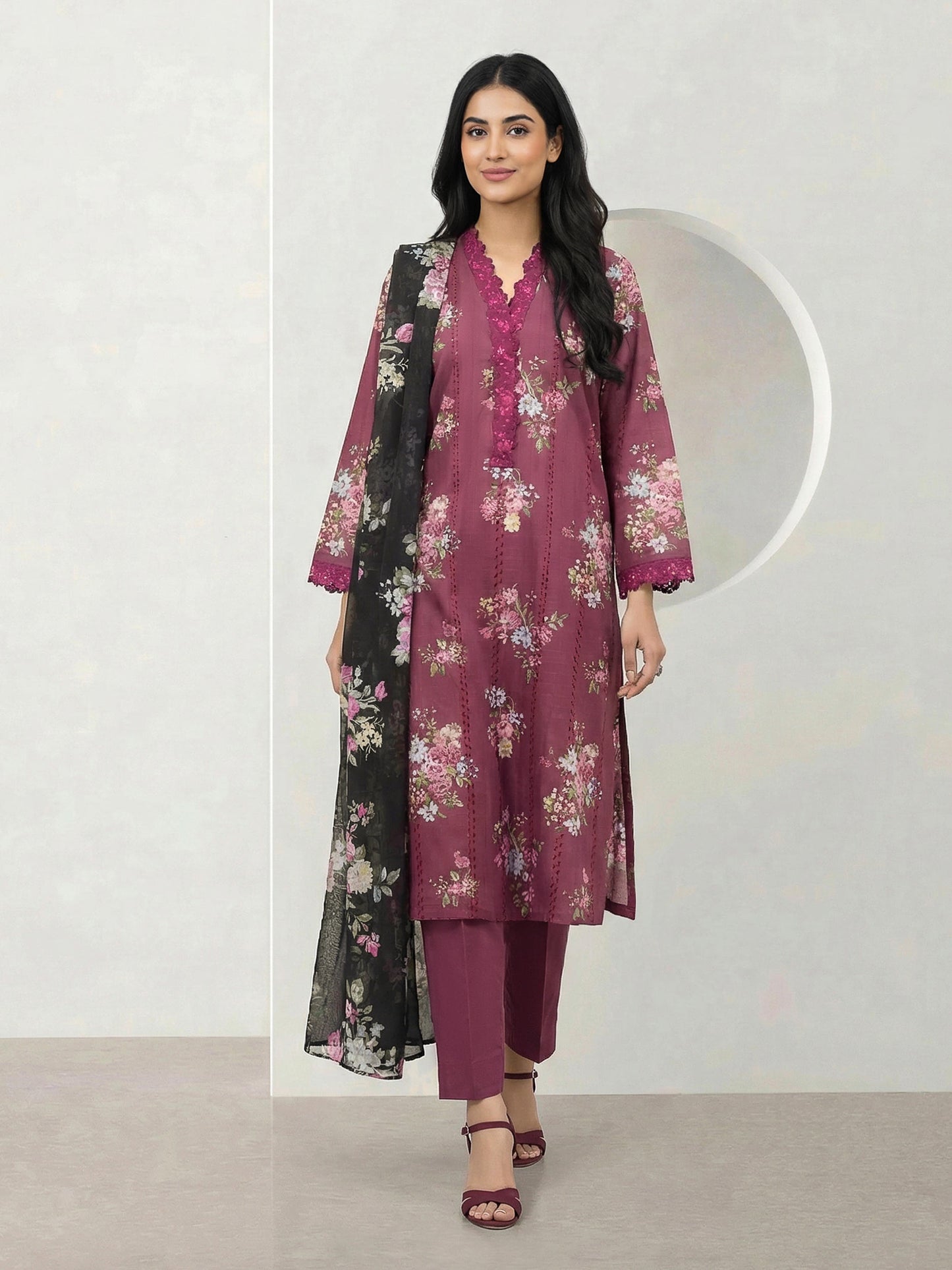 3 Piece Lawn Texture Suit- Embroidered (Pret)