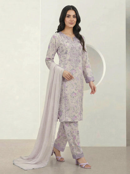 3-Piece Satin Suit-Embroidered (Pret)