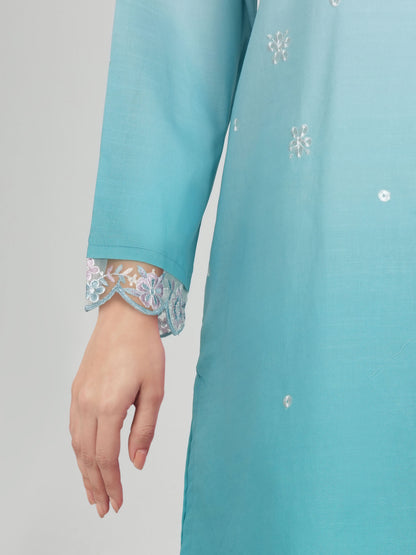 2 Piece Cambric Slub Suit- Embroidered (Pret)