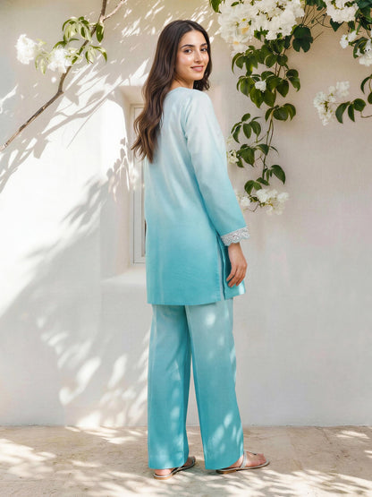 2 Piece Cambric Slub Suit- Embroidered (Pret)