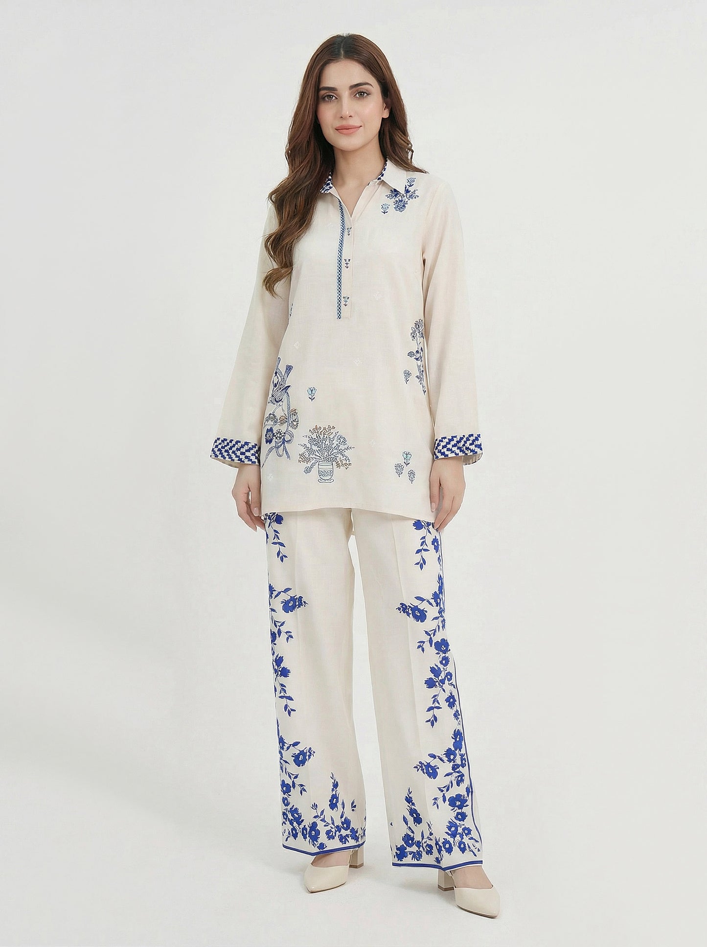 Viscose Slub Co-ord Set-Embroidered