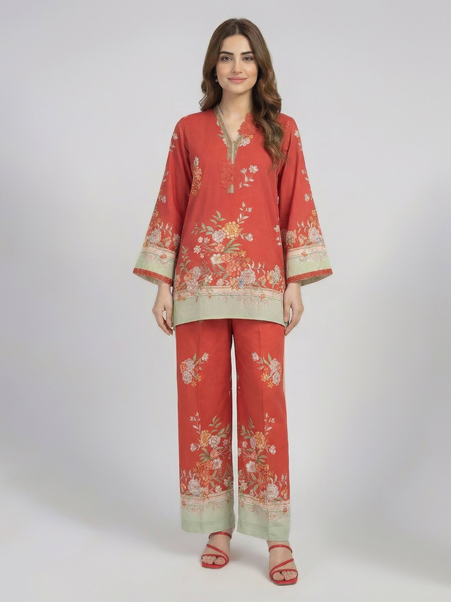 Viscose Slub Co-ord set- Embroidered